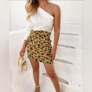 Zara draped floral mini skirt w/ gem buttons